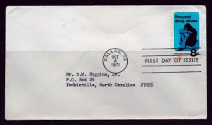 FIRST DAY COVER #1438 Prevent Drug Abuse 8c UNCACHETED Addr FDC 1971 02