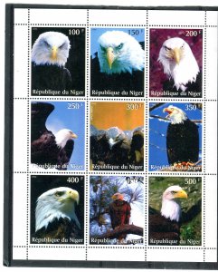 Niger 1999 BIRDS OF PREY Sheet (9) Perforated Mint (NH)