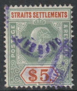 Malaya Straits Setts Scott 128 - SG167, 1906 Edward VII $5 fiscally used