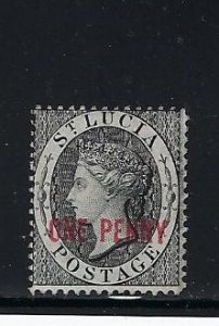 ST. LUCIA SCOTT #20 -1883  SURCHARGED ONE PENNY (BLACK)  PERF 14- MINT NO GUM