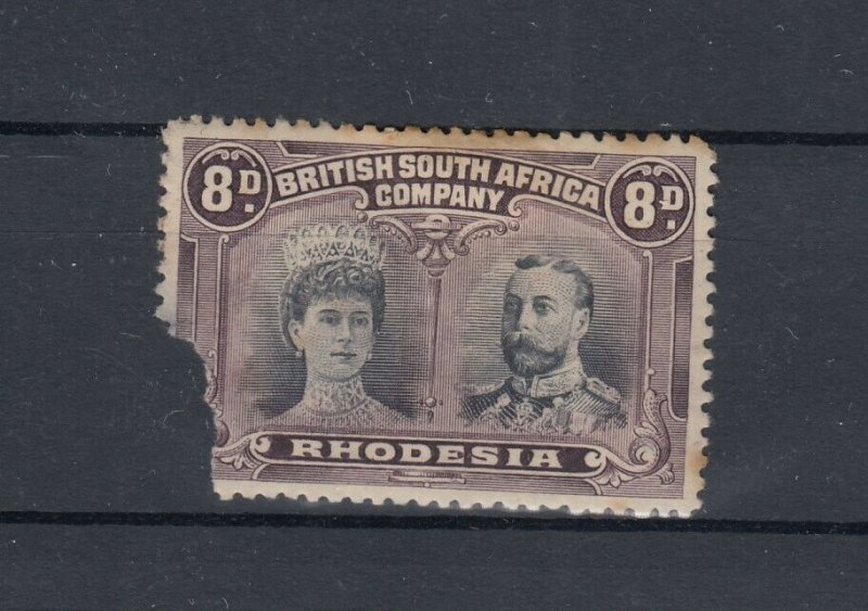 BSAC Rhodesia 1910 8d Double Head SG148 MH Damaged JK8204