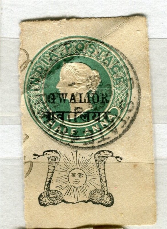 INDIA; GWALIOR 1890s- early QV Local used Postal Stationary PIECE