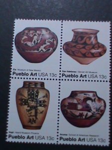 ​UNITED STATES-1977-SC# 1708a-AMERICAN FLOK ART-PUEBLO POTTERY- MNH BLOCK VF