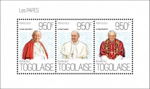 TOGO - 2013 - Popes - Perf 3v Sheet - Mint Never Hinged