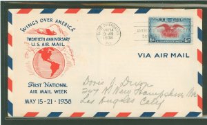 US C23 1938 6c Eagle & Shield/arrows issued for National airmail week, single on an addressed cover with a Plimpton cachet and a