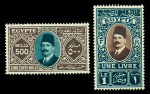 EGYPT 1932-37  King Fuad  high values  500m + £1   Scott 148-149 mint MH