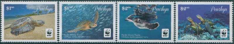 Cook Islands Penrhyn 2014 SG645-648 WWF Green Turtle white edges set MNH