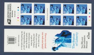 USA - Sc 3485a - MNH booklet of ten - P V1221 - 34ct Statue of Liberty - 2001