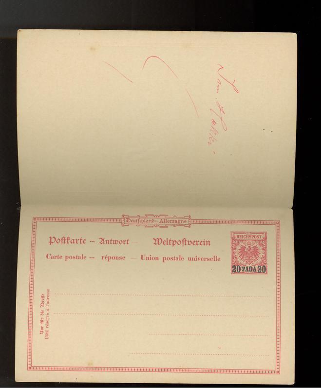 1900 German Post Office in Turkey Postal Stationery Reply cover to Honduras