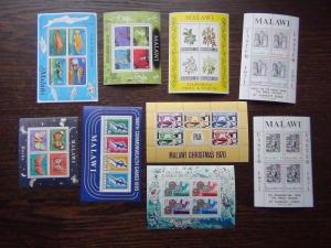 Malawi 8 x M/S MNH 1970 1977 Fish Coins Rock Paintings Moths Games Shrubs etc 