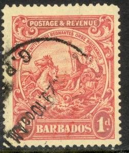 BARBADOS 1925-35 KGV 1d Carmine BADGE OF COLONY Issue Sc 167 VFU