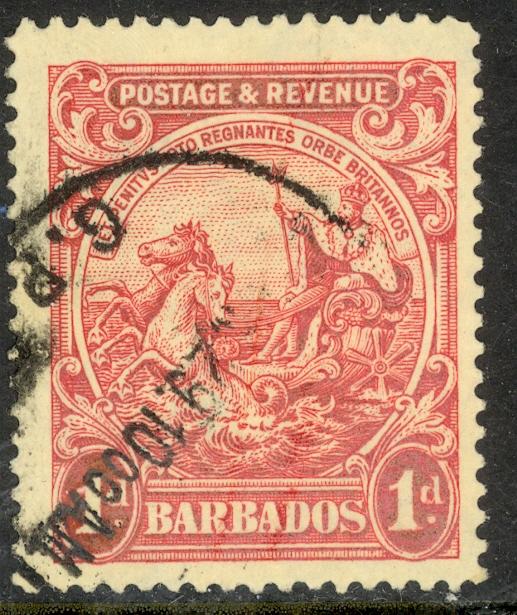 BARBADOS 1925-35 KGV 1d Carmine BADGE OF COLONY Issue Sc 167 VFU