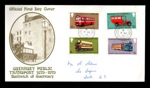 1979 Guernsey Baliwick FDC / First Day Cover - Public Transport - Buses & Trams