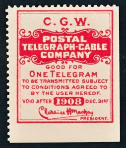 U.S. 15TO2 MINT LH 1908 CARMINE POSTAL TELEGRAPH CABLE