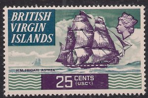 British Virgin Islands 1970 – 74 QE2 25ct HMS Astrea 1808 MM SG 251 ( M1164 )