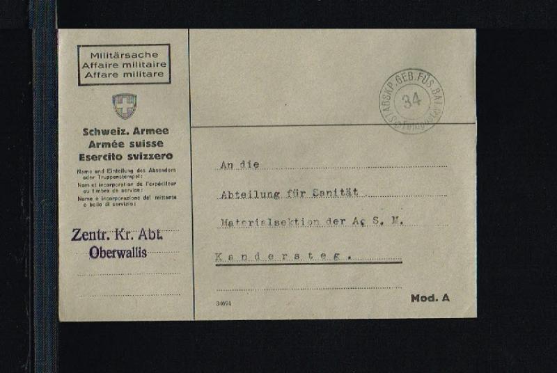 Switserland Army postal service - Feldpost  - Stabskp. Geb. Füs. Bat. 34 [FX...