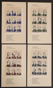 U.S. Used #2216 - 2219 22c Ameripex ’86 Presidents Set of 4 Sheets. CDS Cancels.