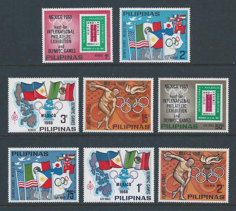 Philippines #MICHEL XVI-XXIII NH Summer Olympics, Mexico 1968-8 Vals.