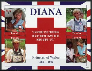 Tuvalu Stamps 2010 MNH Princess Diana of Wales Royalty 4v M/S