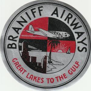 Great Braniff Airways,Great Lakes to Gulf US Poster Stamp/Label. C1930's.70x70mm