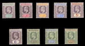 Northern Nigeria #10-18 Cat$121.25, 1902 Edward, complete set, hinged, thin s...
