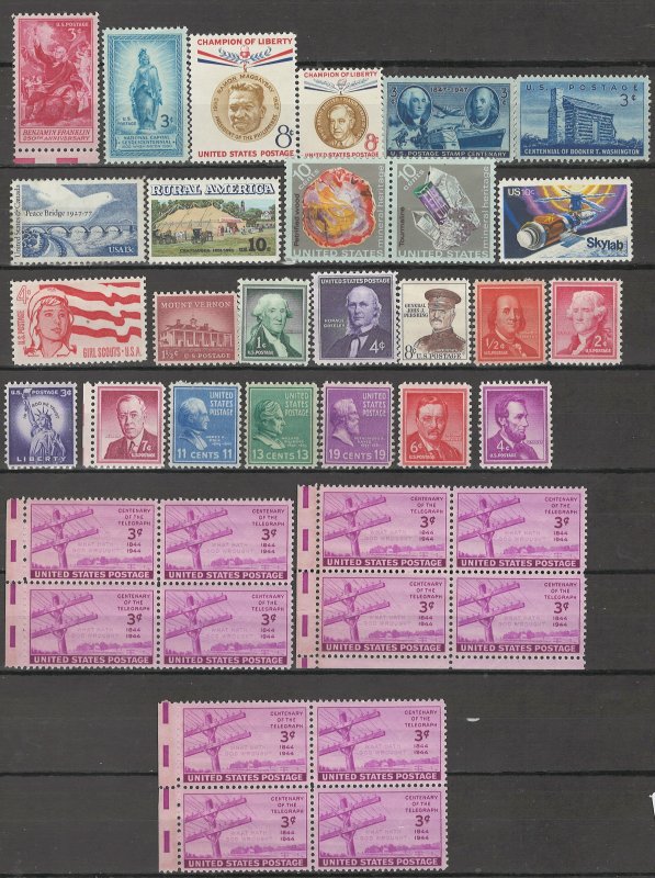 COLLECTION LOT # 3807 UNITED STATES 24 STAMPS + 3 BLOCKS OF 4 MNH/MH 1938 FV=$2+