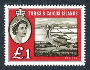 Turks & Caicos Islands 1960 QEII. £1 sepia & deep red. Mint (NH). SG253.