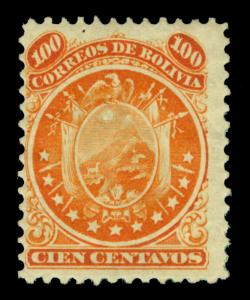 BOLIVIA 1868 CONDOR  100c deep orange (eleven stars) Sc# 18 mint MH FVF