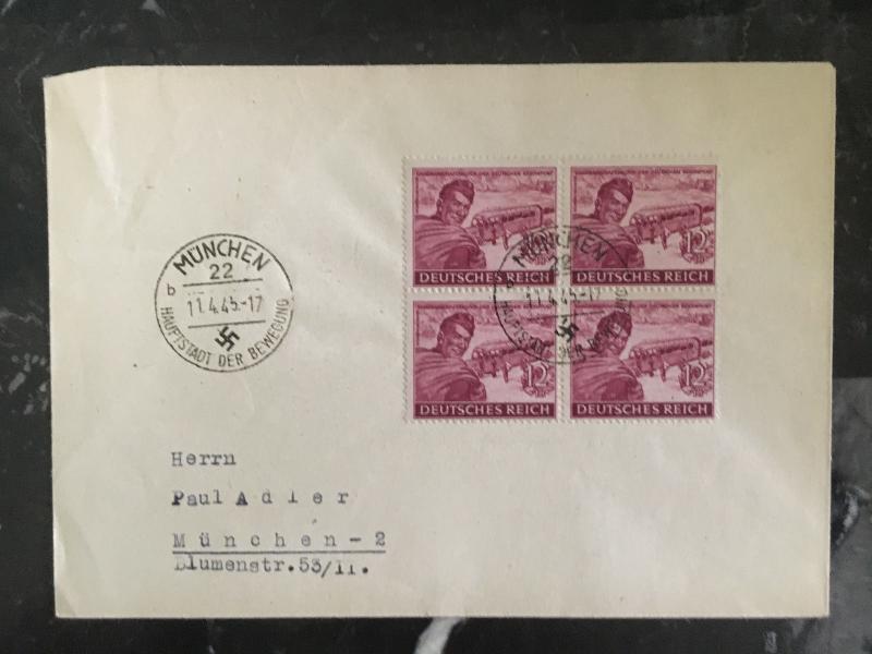 1945 Munich Germany Local Used Cover Block of 4 # B274