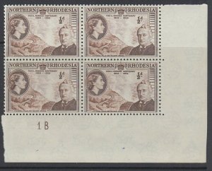 Northern Rhodesia, Scott 54 (SG 54), MNH plate block w/ Cecil Re-entry