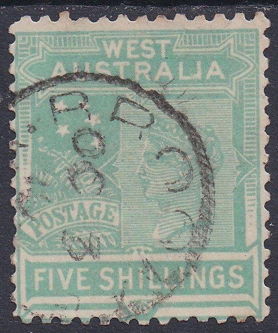 WESTERN AUSTRALIA 1905 QV 5/- WMK CROWN/A USED 