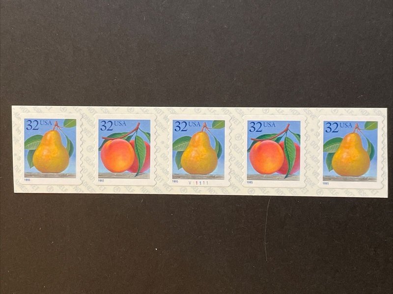 US PNC5 32c Peach and Pear Stamps Sc# 2495-2495A Plate V11111 MNH