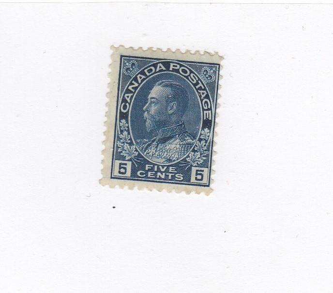 CANADA # 111 F-MH KGV 5cts BLUE CAT VALUE $70