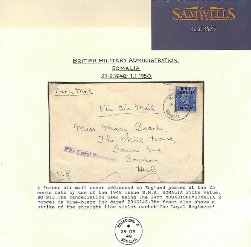 BOIC SOMALIA GB Overprint Cover 1950 Blue-Black*Mogadishu* LOYAL REGIMENT MS3887