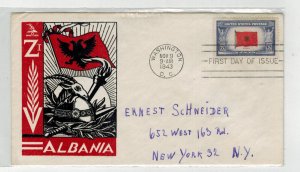 1943 WW2 Patriotic FDC STAEHLE OVERRUN COUNTRIES 918 ALBANIA Smartcraft