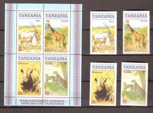 Tanzania - 1986 - Mi. 328-31 and Sheet 58 (Wild animals) - MNH - MO019