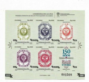 COLOMBIA 2009 150th anniversary of first postage stamp of Colombia MS + MINT XF