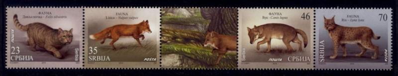 Serbia Sc# 669 MNH Wild Animals (Strip of 4 + Label)