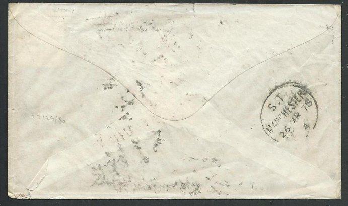 GB 1878 cover ex Italy : MANCHESTER SORTING TENDER cds.....................61789