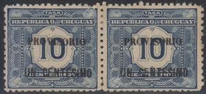 URUGUAY 1904 POSTAGE DUE SURCHARGE ESSAY Sc J6 PAIR WITH SMALL BLACK OVPT 
