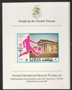 AJMAN 1971 OLYMPICS - FOOTBALL  imperf on FORMAT INT PROOF CARD