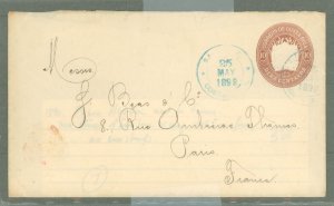 Costa Rica  1898 10c brown envelope, used from San Jose to Paris