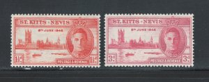 St. Kitts-Nevis 1946 Peace Omnibus Issue Scott # 91 - 92 MH