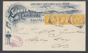 Canada Sc 35 Strip of 3 on 1896 Halifax Summer Carnival Cover