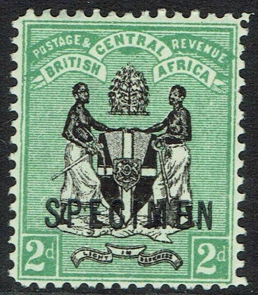 BRITISH CENTRAL AFRICA 1896 ARMS 2D SPECIMEN WMK CROWN CA 