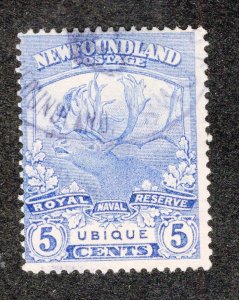 Newfoundland 1919 6c ultramarine Caribou, Scott 119 used, value = $1.40