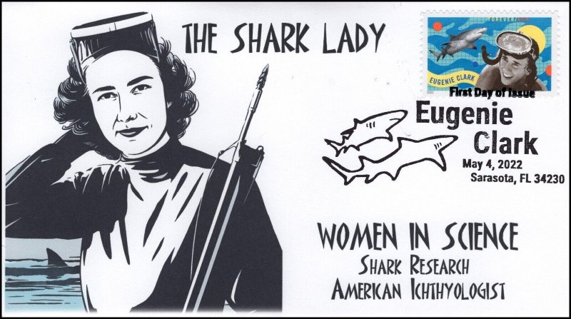 22-084, 2022, Eugenie Clark, First Day Cover, Pictorial Postmark, Shark Research