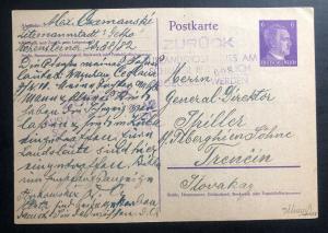 1941 Germany Litzmannstadt Ghetto Postcard Cover To Trenčín Slovakia Ozamanski