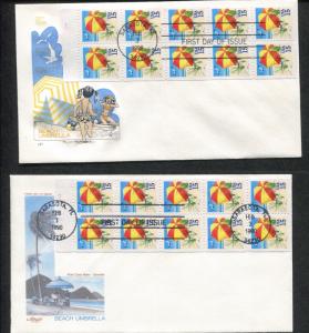 Lot of 2 HF First Day Covers 1990 Beach Umbrella US Pane of 10 15c Stamps