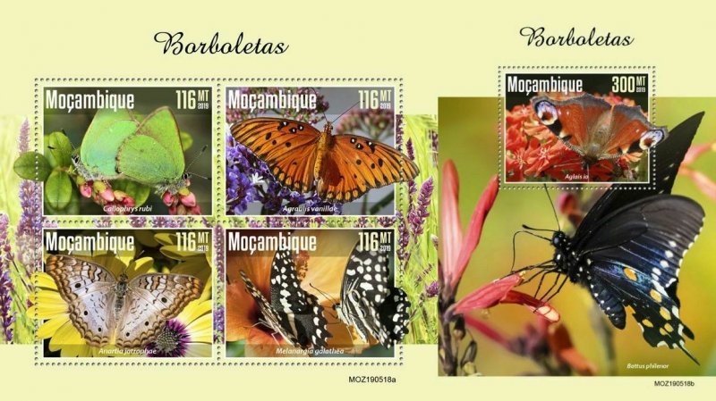 Z08 MOZ190518ab MOZAMBIQUE 2019 Butterflies MNH ** Postfrisch